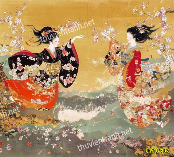 Tranh dán tường hoa cô gái Geisha Nhật Bản-JP250730-2 - Tranh tường chất lượng cao